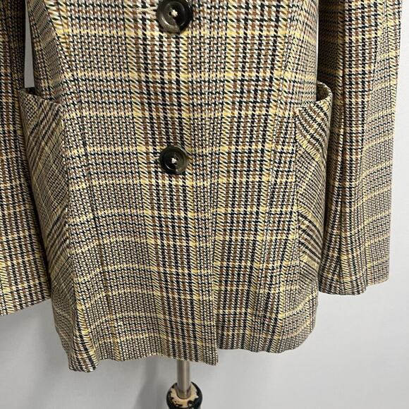 CABI Blazer Jacket size 8 Camel Brown Yellow Plaid Stretch Career Casual Pockets - Picture 7 of 11
